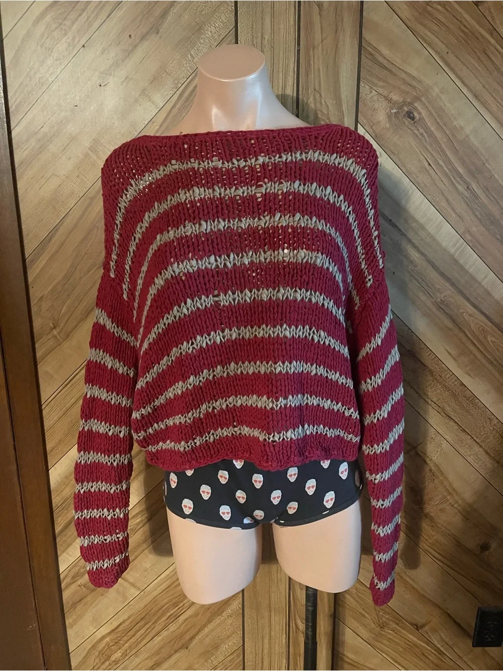 Free People Small Ruby Striped Over Easy Knit Pullover Sweater Oversized Boho